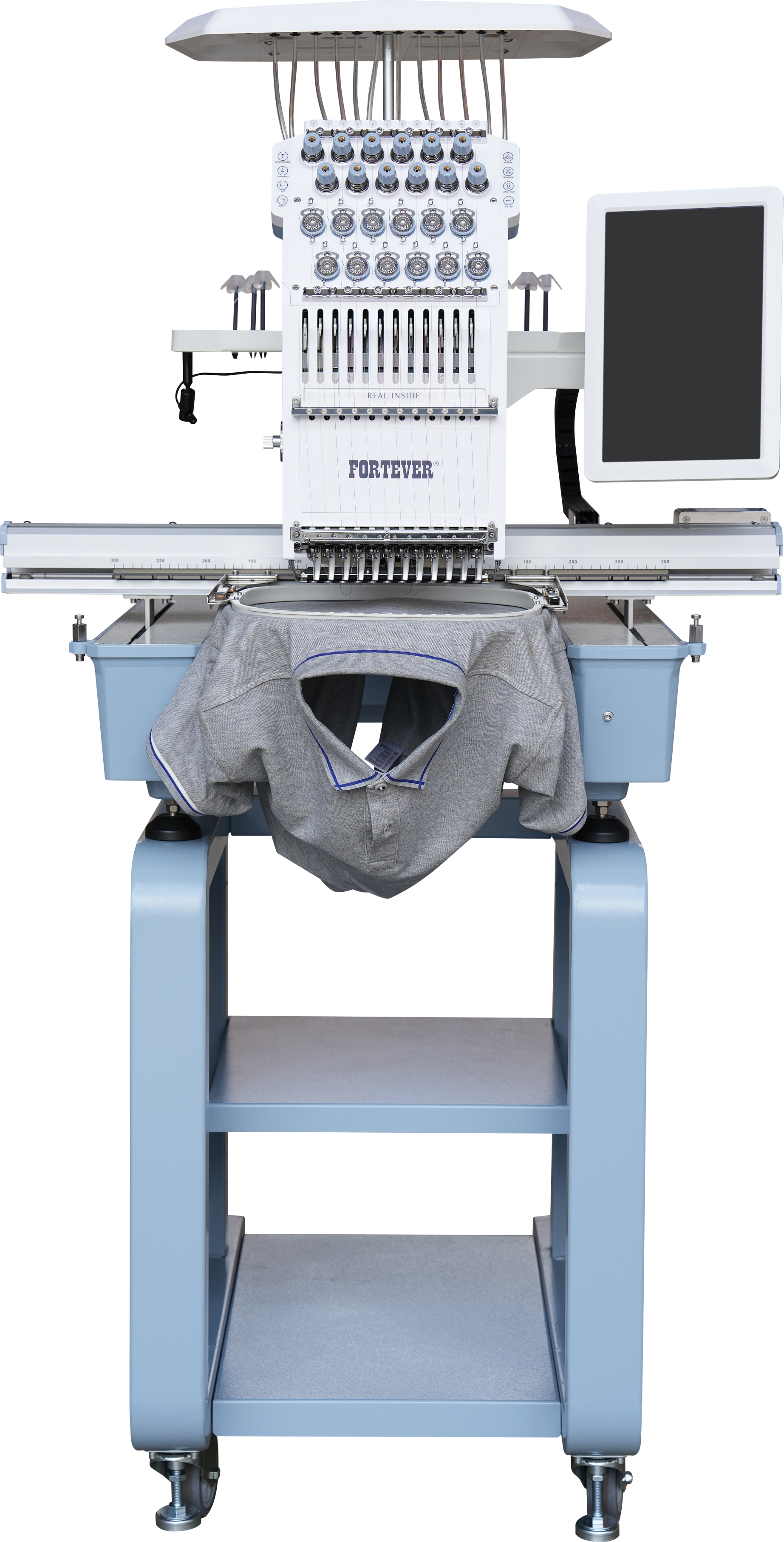 FORTEVER FT-1501R (роб. поле: 600х400 мм) промислова одноголова вишивальна машина з 12" дисплеєм та можливістю вишивки на головних виробах